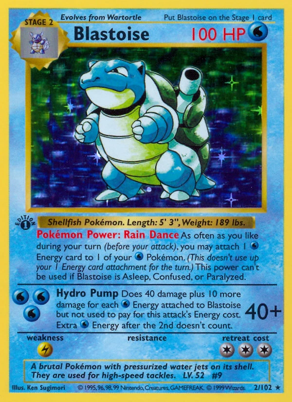 Blastoise Pokémon Base Set card in an example TRGC Pristine 10 slab